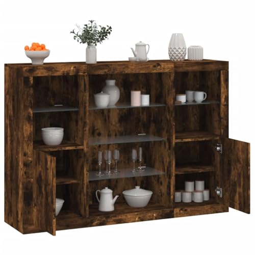 HOMEELIKE Sideboards mit LED-Leuchten 3 STK. R?uchereiche Holzwerkstoff von HOMEELIKE