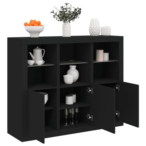 HOMEELIKE Sideboards mit LED-Leuchten 3 STK. Schwarz Holzwerkstoff von HOMEELIKE