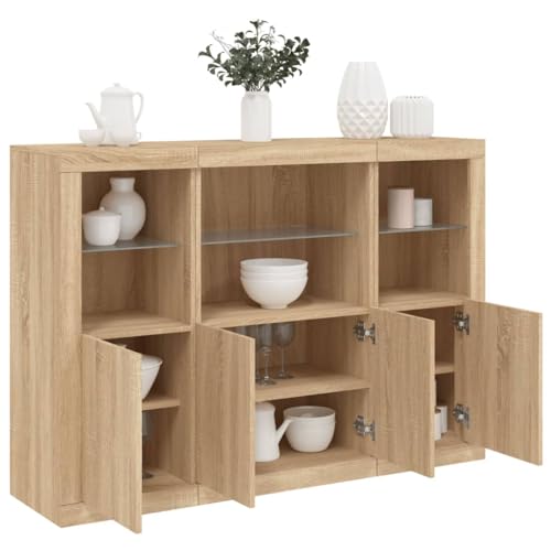 HOMEELIKE Sideboards mit LED-Leuchten 3 STK. Sonoma-Eiche Holzwerkstoff von HOMEELIKE