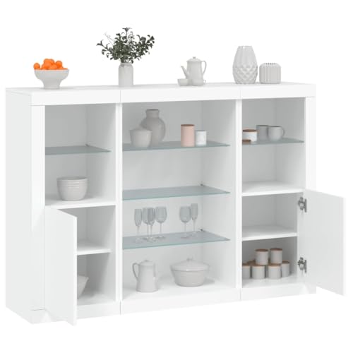HOMEELIKE Sideboards mit LED-Leuchten 3 STK. Wei? Holzwerkstoff von HOMEELIKE