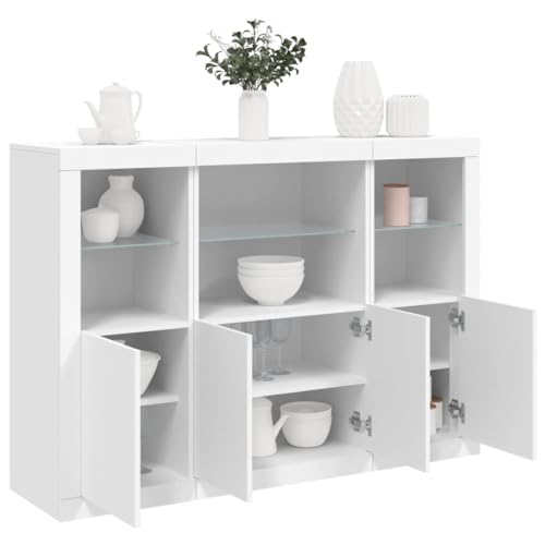 HOMEELIKE Sideboards mit LED-Leuchten 3 STK. Wei? Holzwerkstoff von HOMEELIKE