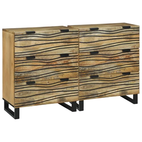 HOMEELIKE Sideboards mit Schubladen mit Speicher 2 pcs Braun Mittel Massives Mangoholz von HOMEELIKE