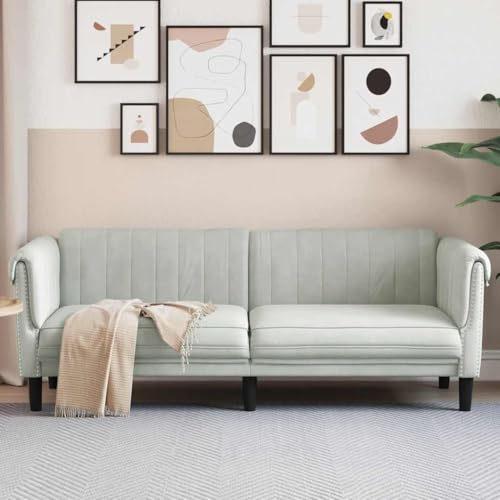 HOMEELIKE Sofa 3-Sitzer Hellgrau Samt von HOMEELIKE