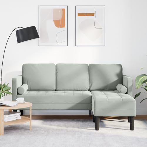 HOMEELIKE Sofa 3-Sitzer mit Chaiselongue L-Form Hellgrau 160 cm Samt von HOMEELIKE