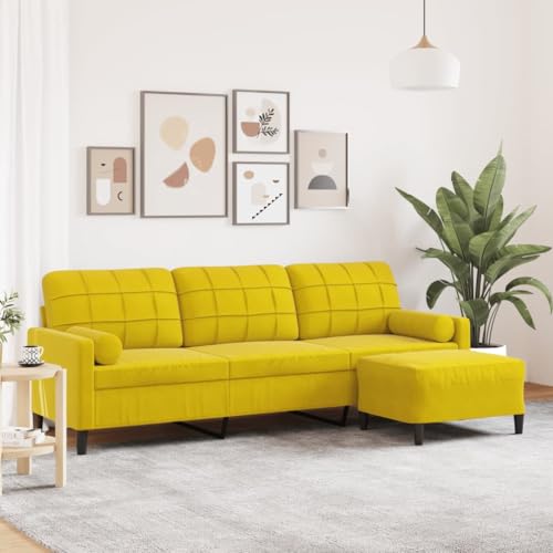HOMEELIKE Sofa 3-Sitzer mit Hocker Gelb 210 cm Samt von HOMEELIKE