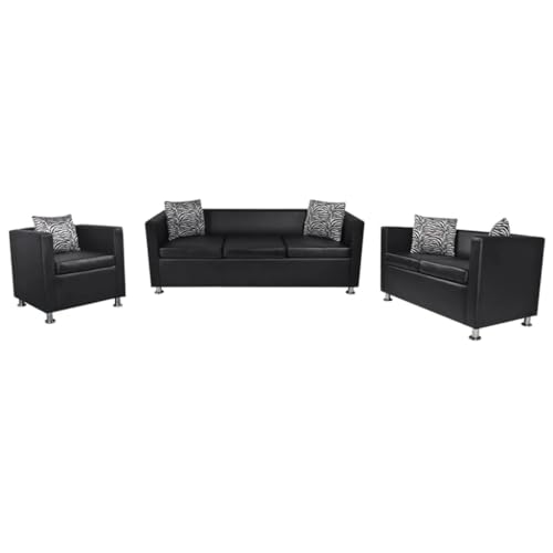 HOMEELIKE Sofa-Set Kunstleder 3-Sitzer + 2-Sitzer + Sessel Schwarz von HOMEELIKE