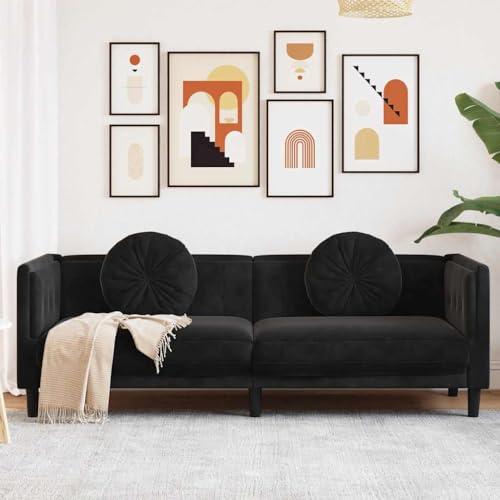 HOMEELIKE Sofa mit Kissen 3-Sitzer Schwarz Samt von HOMEELIKE