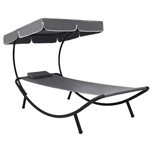 HOMEELIKE Sonnenliege mit Sonnendach & Kissen Grau HOMEELIKE Sonnenliege mit Sonnendach & Kissen Grau von HOMEELIKE