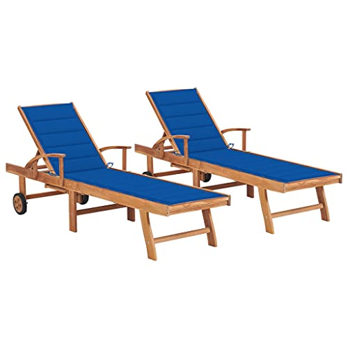 HOMEELIKE Sonnenliegen 2 STK. mit Auflagen K?nigsblau Massivholz Teak HOMEELIKE Sonnenliegen 2 STK. mit Auflagen K?nigsblau Massivholz Teak von HOMEELIKE