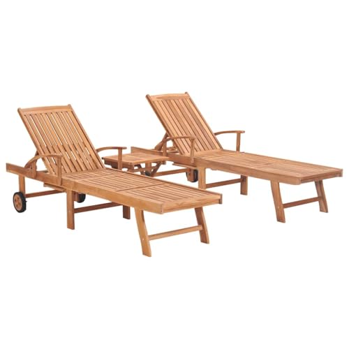 HOMEELIKE Sonnenliegen 2 STK. mit Tisch Massivholz Teak von HOMEELIKE