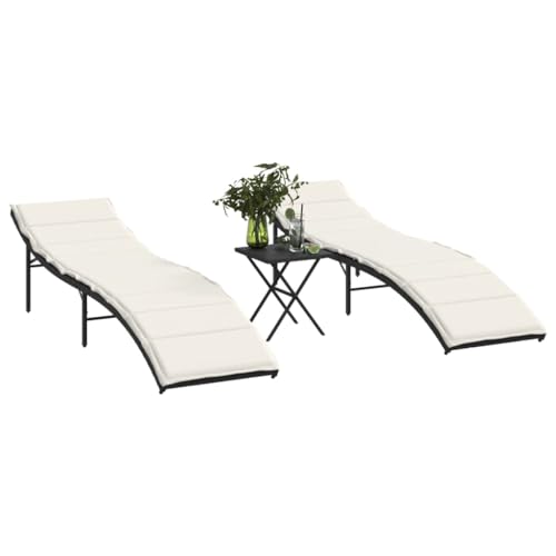HOMEELIKE Sonnenliegen 2 STK. mit Tisch Schwarz Poly Rattan von HOMEELIKE
