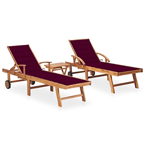 HOMEELIKE Sonnenliegen 2 STK. mit Tisch und Auflagen Massivholz Teak von HOMEELIKE