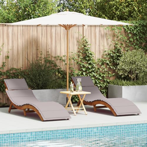 HOMEELIKE Sonnenliegen mit Kissen 2 STK. Taupe Massivholz Akazie von HOMEELIKE