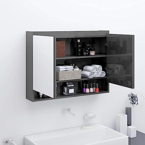 HOMEELIKE Spiegelschrank f¨¹rs Bad 80x15x60 cm MDF Gl?nzend Grau von HOMEELIKE