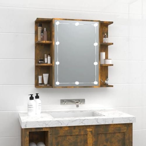 HOMEELIKE Spiegelschrank mit LED R?uchereiche 70x16,5x60 cm von HOMEELIKE