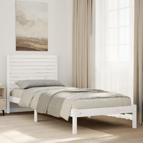 HOMEELIKE Stabiles Kiefernbett Weiss 210cm Lang Mit Stauraum Ohne Matratze von HOMEELIKE