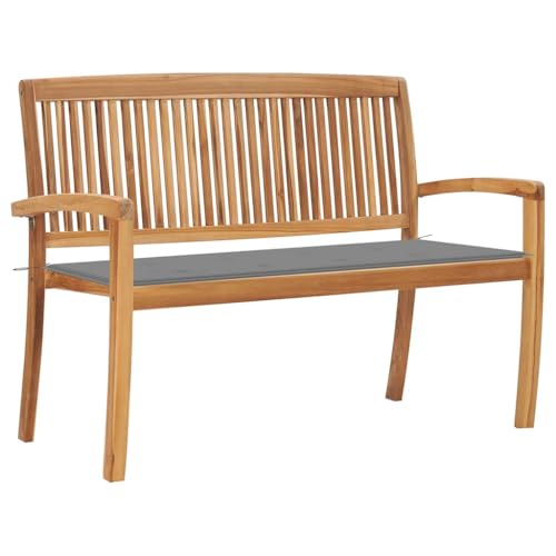 HOMEELIKE Stapelbare Gartenbank mit Auflage 128,5 cm Massivholz Teak von HOMEELIKE