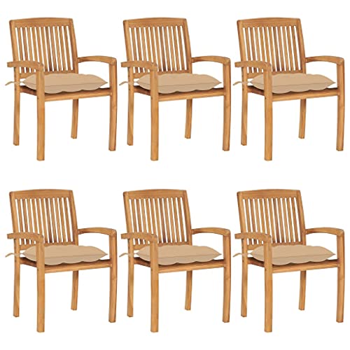 HOMEELIKE Stapelbare Gartenst¨¹hle mit Kissen 6 STK. Massivholz Teak von HOMEELIKE