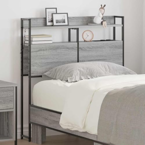 HOMEELIKE Stauraum-Kopfteil mit Regal Grau Sonoma 100 cm Holzwerkstoff von HOMEELIKE