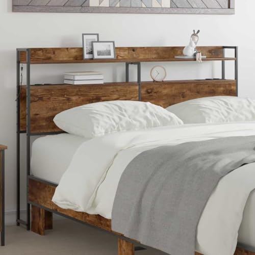 HOMEELIKE Stauraum-Kopfteil mit Regal Raeuchereiche 150 cm Holzwerkstoff von HOMEELIKE