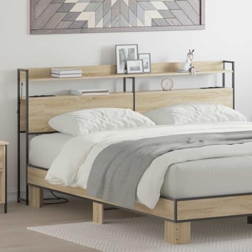 HOMEELIKE Stauraum-Kopfteil mit Regal Sonoma Eiche 180 cm Holzwerkstoff von HOMEELIKE