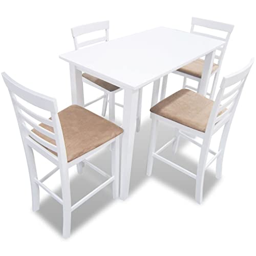 Hochwertiges K¨¹chen-Esszimmer-Set mit elegantem Stehtisch und 4 Barhockern ¨C Robustes Gummibaumholzgestell, gepolsterte Sitzfl?chen, max. 110 kg pro Sitz, Zeitloses Design f¨¹r rustikalen Charme von HOMEELIKE