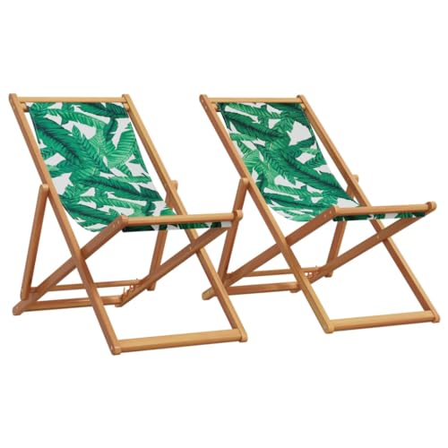 HOMEELIKE Strandst¨¹hle 2 STK. Klappbar Blattmuster Stoff und Massivholz von HOMEELIKE