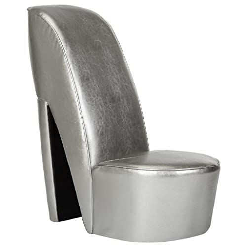 HOMEELIKE Stuhl in St?ckelschuh-Form Silbern Kunstleder von HOMEELIKE