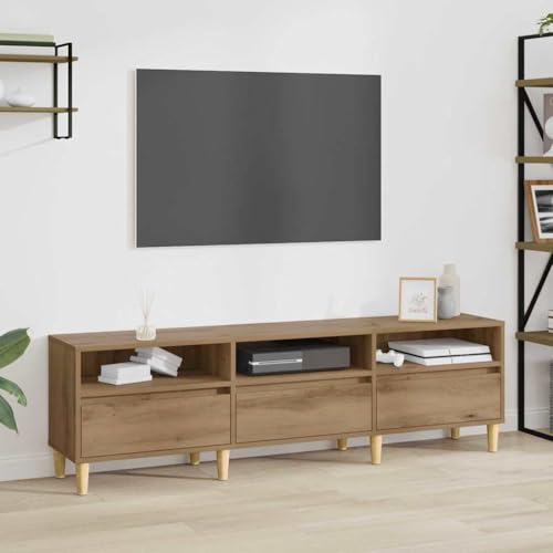 TV Unterschrank Eiche Natur 150 x 30 x 45 cm Holzwerkstoff Stauraumregal von HOMEELIKE