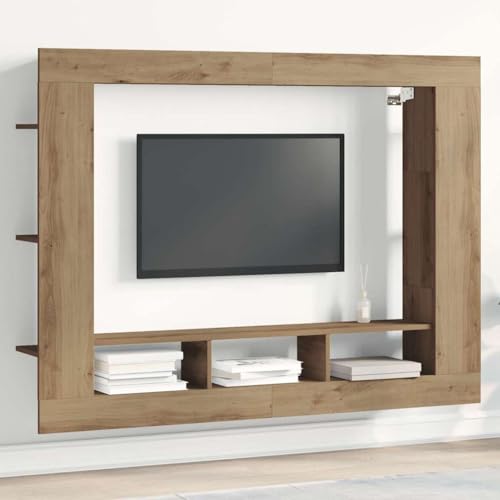 TV Lowboard Eiche Natur 152 cm Stauraum Couchtisch Dekor Holzwerkstoff Wohnraum von HOMEELIKE