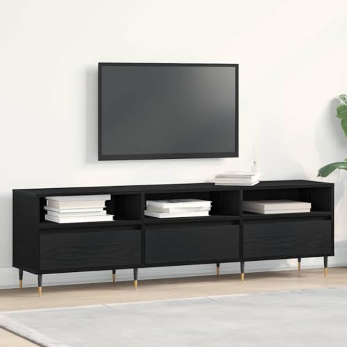 HOMEELIKE TV-Unterschrank in Eiche Schwarz 150 cm breit mit verstellbaren F?Chern f¨¹r Konsolen und Accessoires HOMEELIKE TV-Unterschrank in Eiche Schwarz 150 cm breit mit verstellbaren F?Chern f¨¹r Konsolen und Accessoires von HOMEELIKE