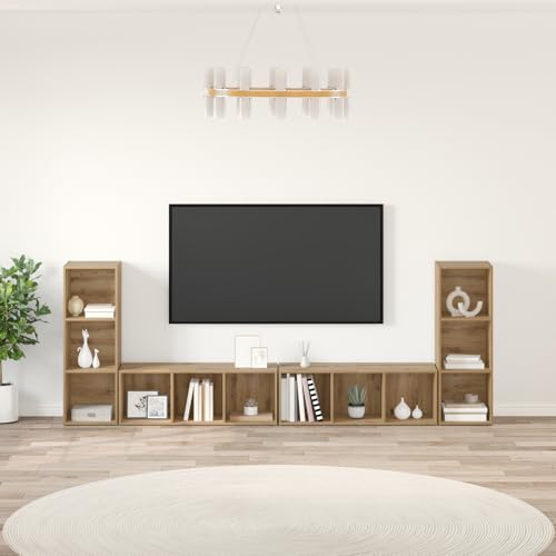 HOMEELIKE TV-Schr?nk mit Regal 4 pcs Handwerklich gefertigter Eichenholz von HOMEELIKE