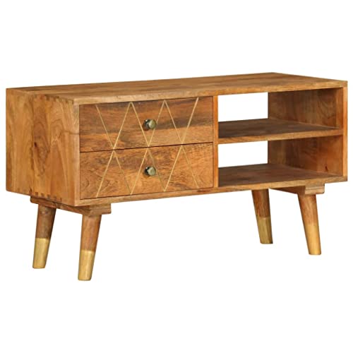 Massiver TV-Schrank aus Mangoholz 85 cm breit Stauraum f¨¹r Wohnzimmer Dekoration mit nat¨¹rlicher Holzmaserung von HOMEELIKE