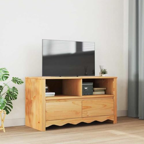 HOMEELIKE Massivholz TV Schrank Kiefer Braun mit Stauraum 99 x 43 x 55 cm Modernes Design von HOMEELIKE
