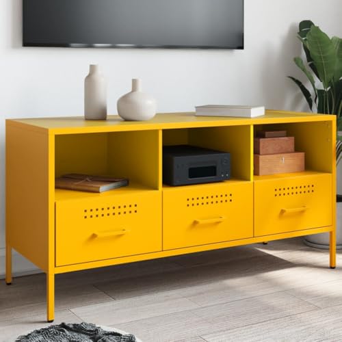 HOMEELIKE Metall TV Schrank mit verstellbaren Fussen, 100,5x39x50,5 cm, platzsparend im Industriestil von HOMEELIKE