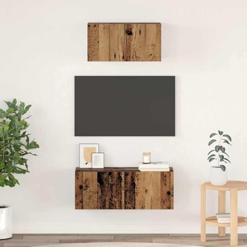 Wandregal Set Fuer Fernseher 2 Stueck Altholz-Design 80x30x30 cm aus stabilem Holzwerkstoff von HOMEELIKE