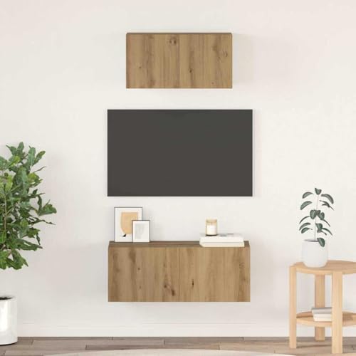 HOMEELIKE Wandmontiertes TV-Schrank Set 2 Stueck Echtholz 80 x 30 x 30 cm Modernes Design Fuer Ordnung von HOMEELIKE