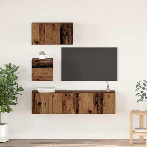 Modernes TV-Wandschrank-Set 4 St¨¹ck in Holzoptik platzsparend f¨¹r Wohnzimmer von HOMEELIKE