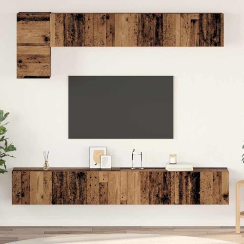 TV-Unterschrank Set 5 St¨¹ck Altholz Design 100 cm Wandregale f¨¹r Wohnzimmer Dekoration von HOMEELIKE