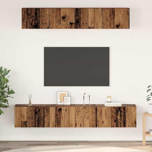 TV Schrank Set 5 Pieces Wandmontage Altholz Design Holzplatte f¨¹r Wohnzimmer von HOMEELIKE