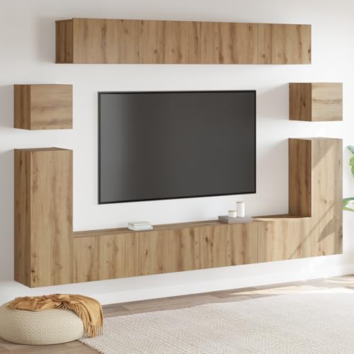 HOMEELIKE TV-Schrank-Set 8 pcs Handwerklich gefertigter Eichenholz Mittel von HOMEELIKE