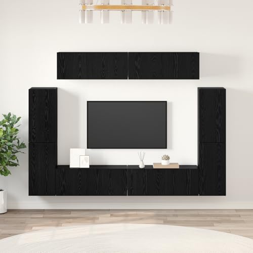HOMEELIKE TV-Schrank-Set mit Regal 8 pcs Schwarz Eiche 80 x 30 x 30,5 cm von HOMEELIKE