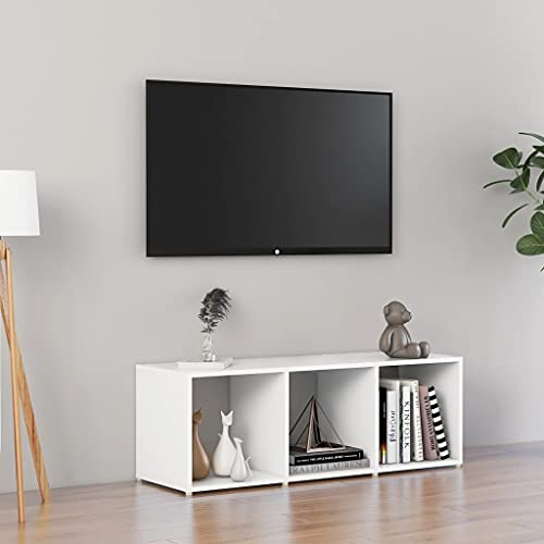 TV Lowboard Wei? 107 cm Breite Holzoptik Regal f¨¹r Wohnzimmer mit 3 Ablagef?Chern von HOMEELIKE