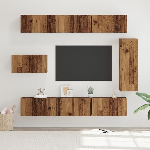 HOMEELIKE TV-Schranksatz mit Regal Sonstiges mit Speicher mit T¨¹r 8 pcs Altes Holz 30,5 x 30 x 90 cm von HOMEELIKE