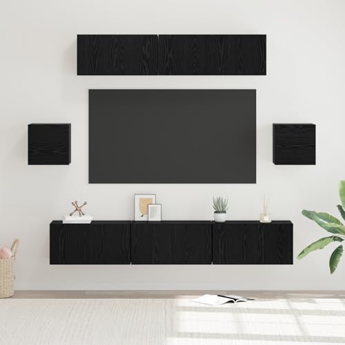 HOMEELIKE TV-Schranksystem Sonstiges 7 pcs Schwarz Eiche 80 x 30 x 30 cm von HOMEELIKE