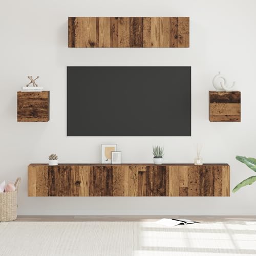 HOMEELIKE TV-Schranksystem Sonstiges mit Speicher mit T¨¹r 7 pcs Altes Holz 80 x 30 x 30 cm von HOMEELIKE