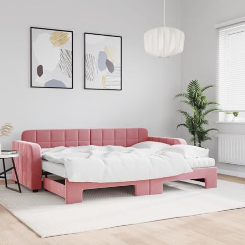 HOMEELIKE Tagesbett Ausziehbar mit Matratzen Rosa 80x200 cm Samt von HOMEELIKE