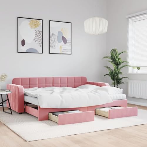 HOMEELIKE Tagesbett Ausziehbar mit Schubladen Rosa 80x200 cm Samt HOMEELIKE Tagesbett Ausziehbar mit Schubladen Rosa 80x200 cm Samt von HOMEELIKE