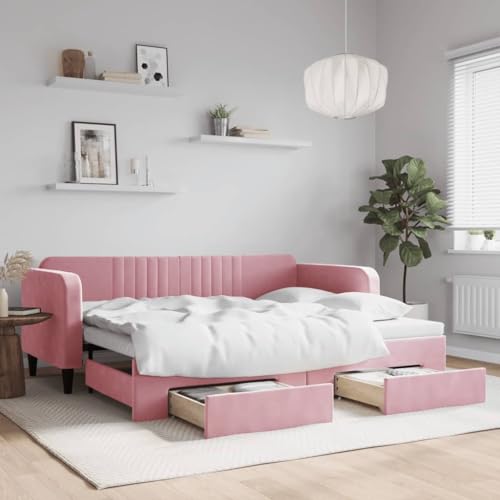 HOMEELIKE Tagesbett Ausziehbar mit Schubladen Rosa 90x200 cm Samt HOMEELIKE Tagesbett Ausziehbar mit Schubladen Rosa 90x200 cm Samt von HOMEELIKE