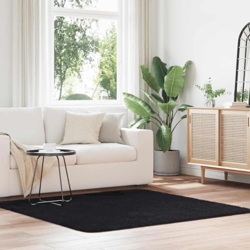HOMEELIKE Teppich Shaggy Hochflor NAVARRA Schwarz 160x160 cm Polyester von HOMEELIKE